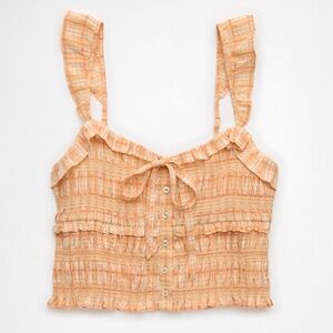 NWT Orange Plaid American Eagle Smocked Ruffle Tank Top - Medium